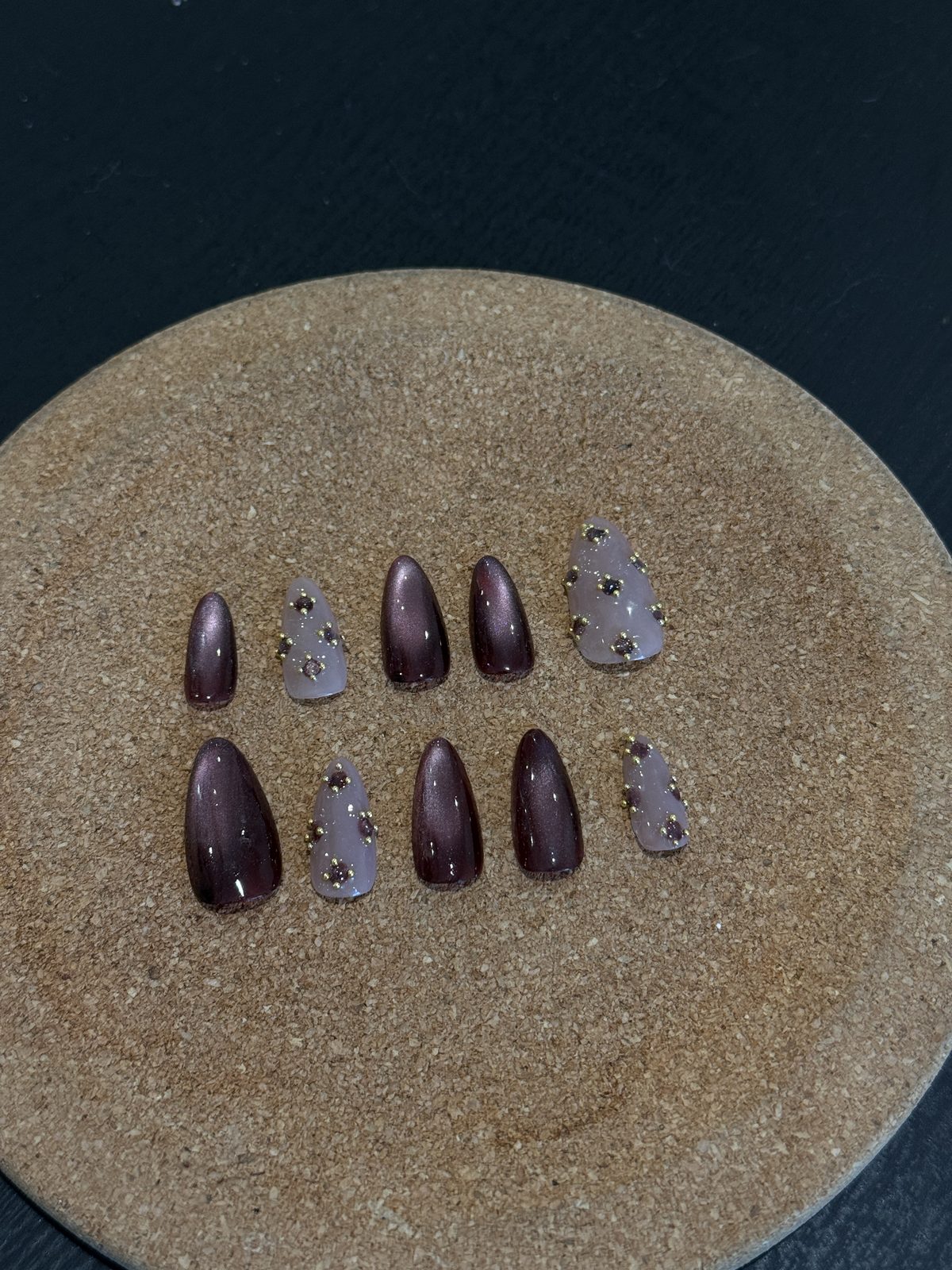 Burgundy Chrome Press-Ons with Rhinestone Accents
