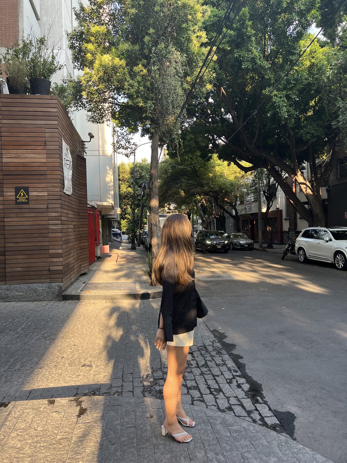 Black Slit-Sleeve Blouse + Cream Shorts for Golden Hour