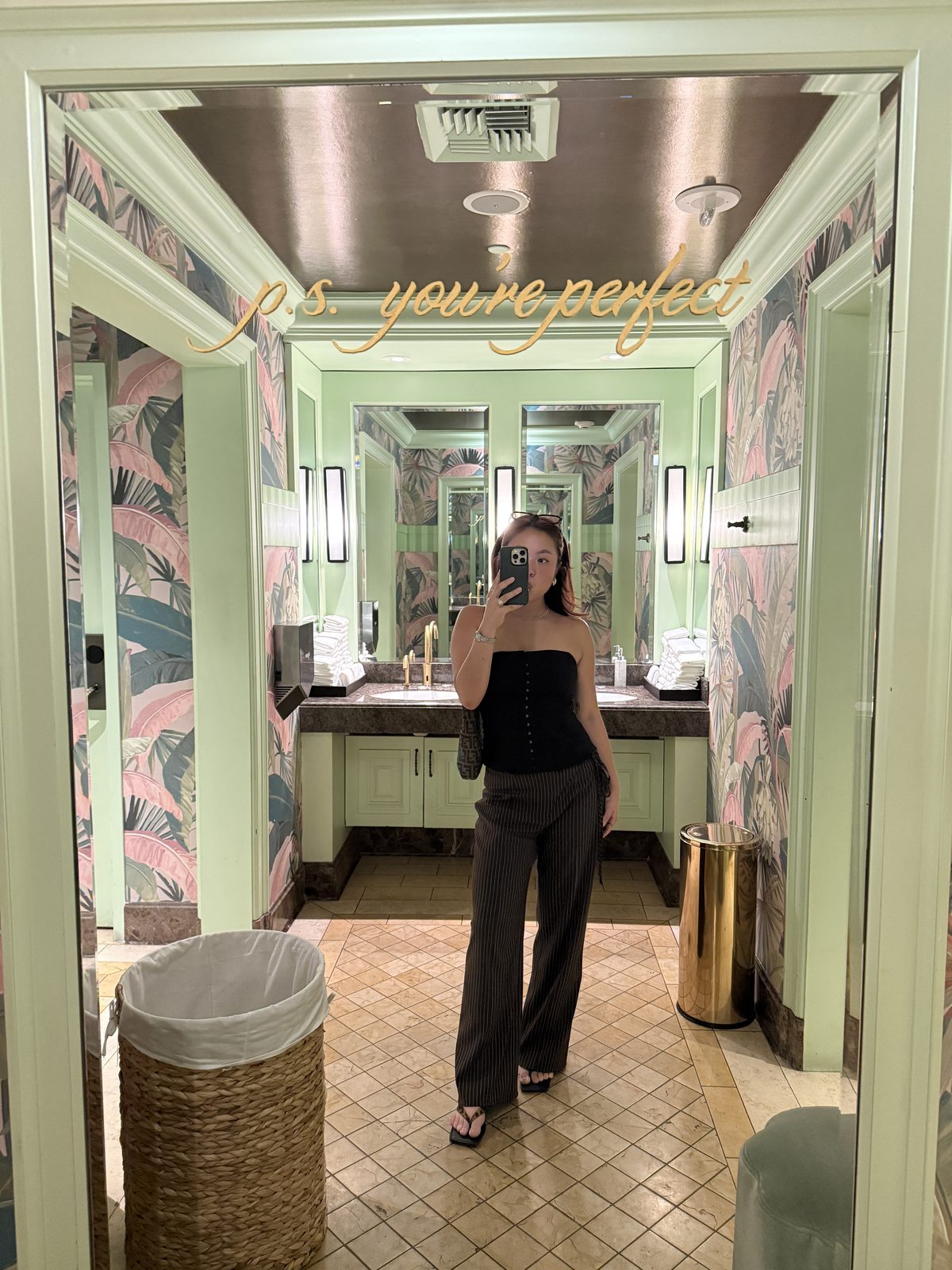Black Corset Top + Brown Pinstripe Trousers