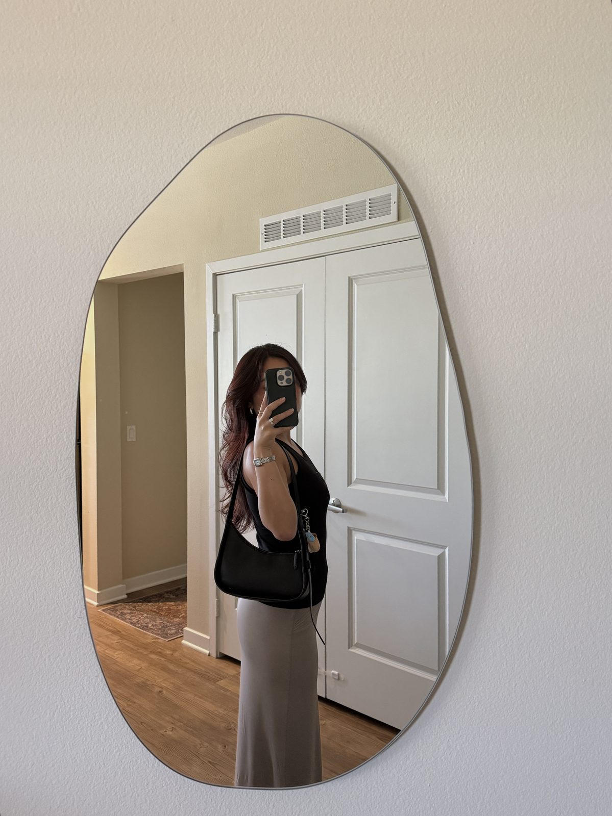 Black Cutout Tank + Taupe Satin Skirt Combo