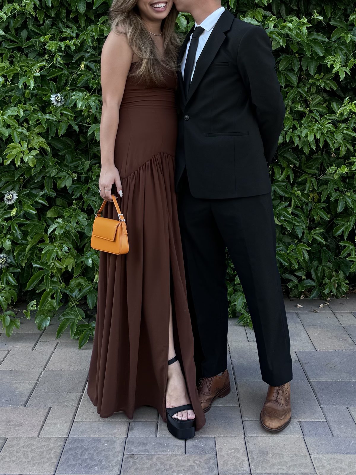 Strapless Brown Maxi Dress for a Wedding Guest Moment