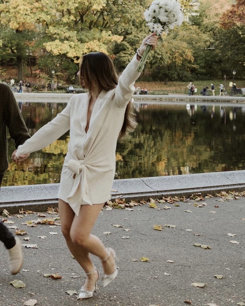 Cream Tie-Front Mini Dress for a Central Park Engagement