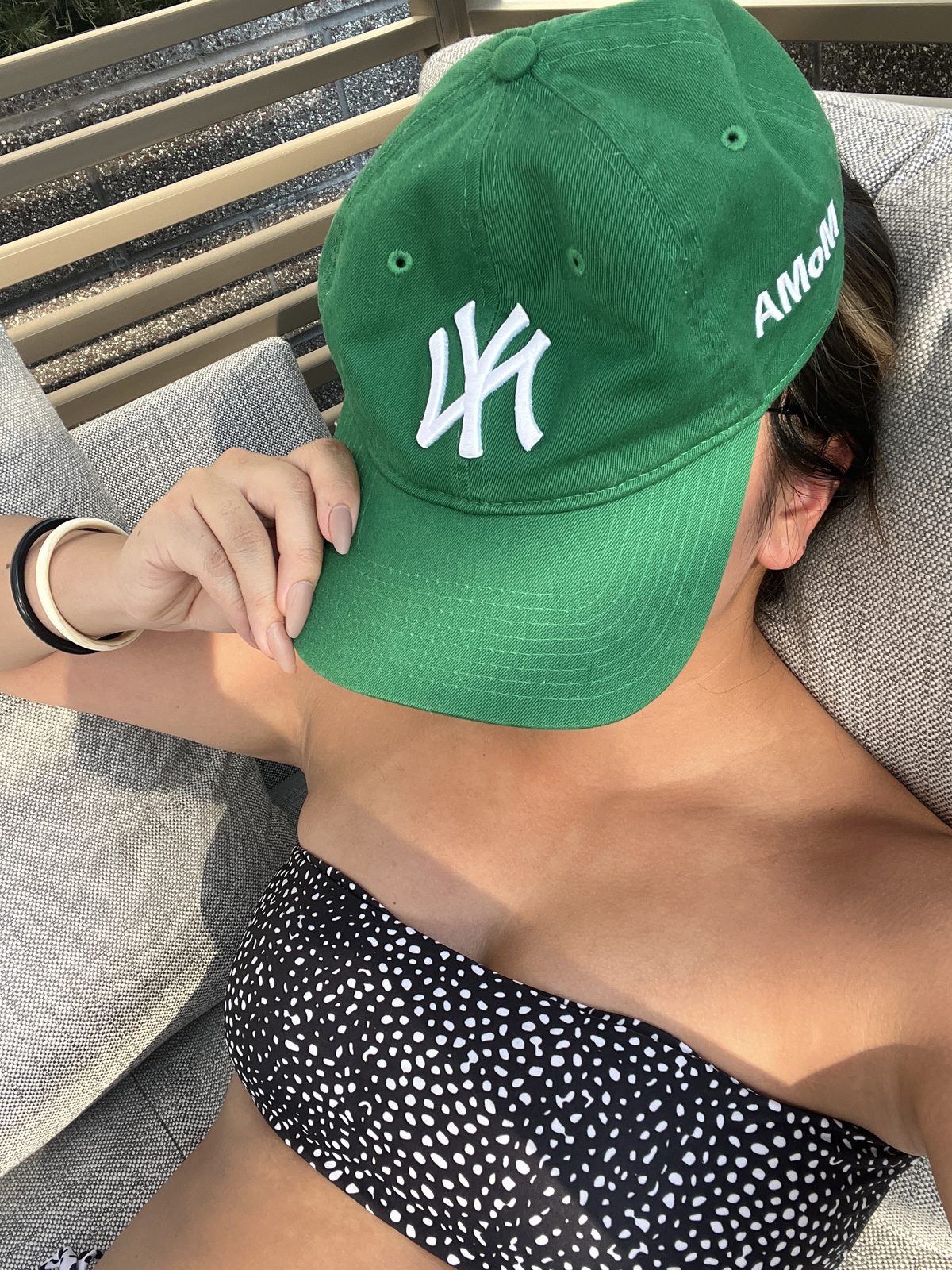 Green Dad Cap + Speckled Bikini for a Lazy Pool Day