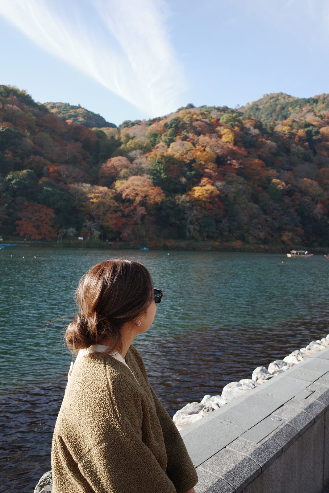 Olive Teddy Coat for a Crisp Autumn Lake Walk
