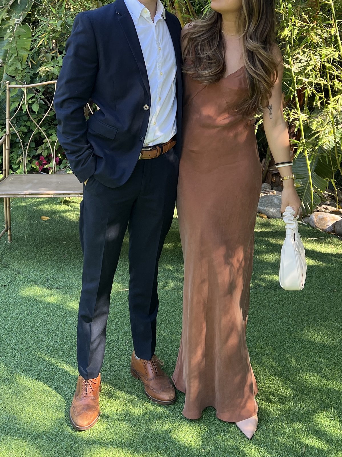 Rust Brown Slip Dress for an Outdoor Wedding Guest Look