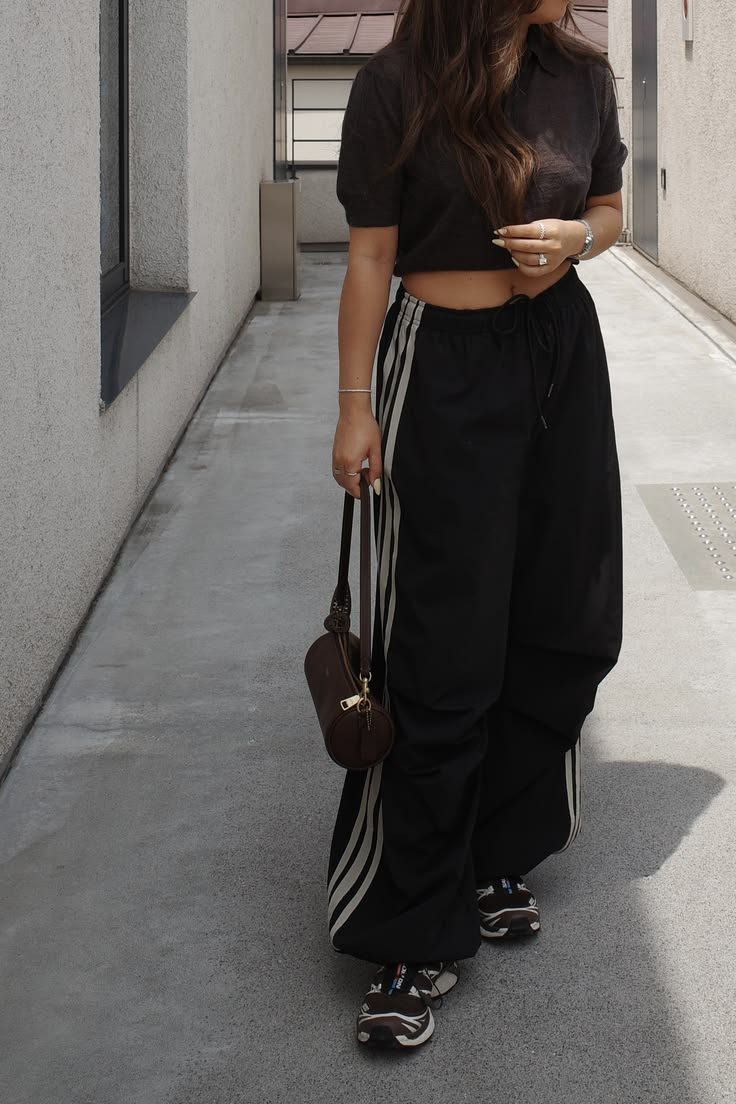 Black Wide-Leg Track Pants + Cropped Knit Polo: Fall's Easiest Outfit