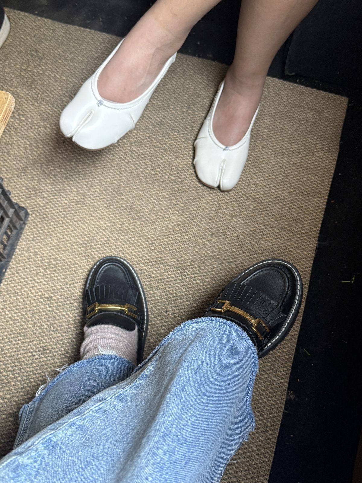 White Tabi Split-Toe Flats + Black Bit Loafers